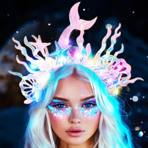 GORTIN Light Up Mermaid Headband Starfish Headpiece Glow Shell Hair Band Costume Hair Accessories for Women