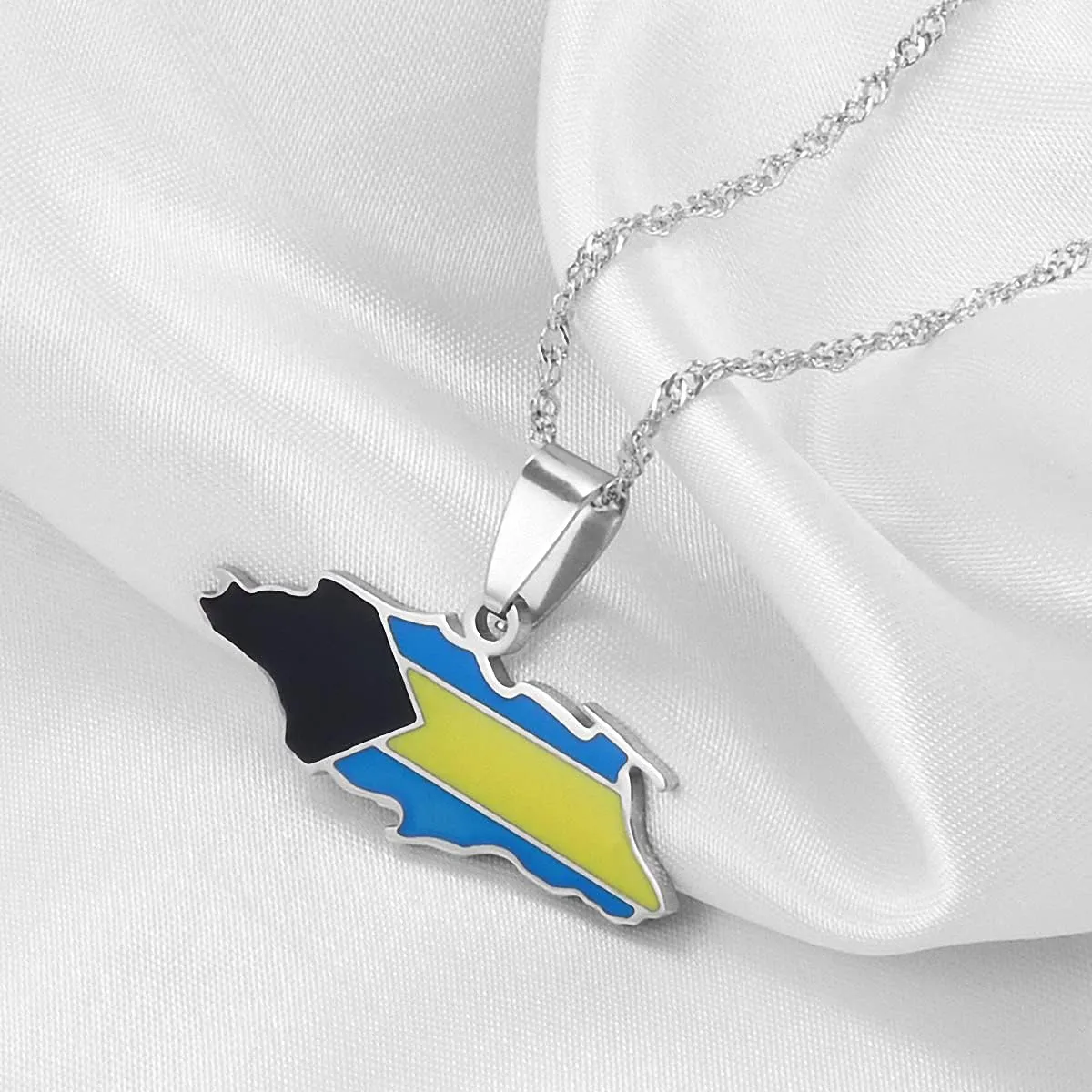 Hafrita Bahamas Nassau Island Maps Flag Gold Men Silver Pendants Thin Chain Necklaces