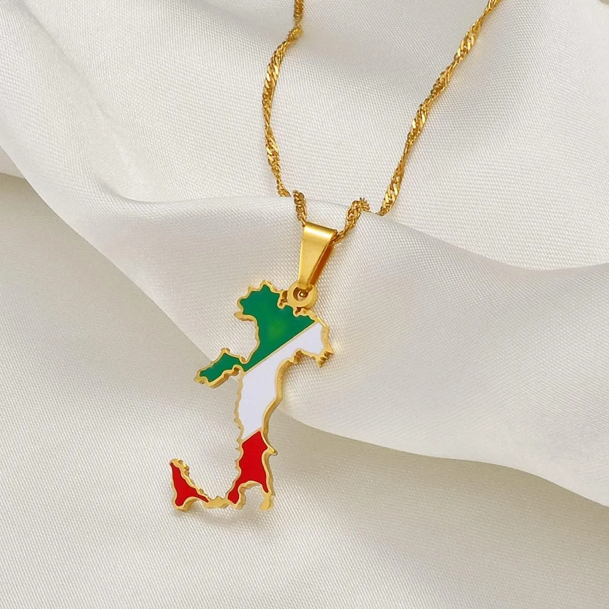 Hafrita Italy Map Flag Pendant Necklaces Gold Italian Men Maps Chain Pendant Necklaces