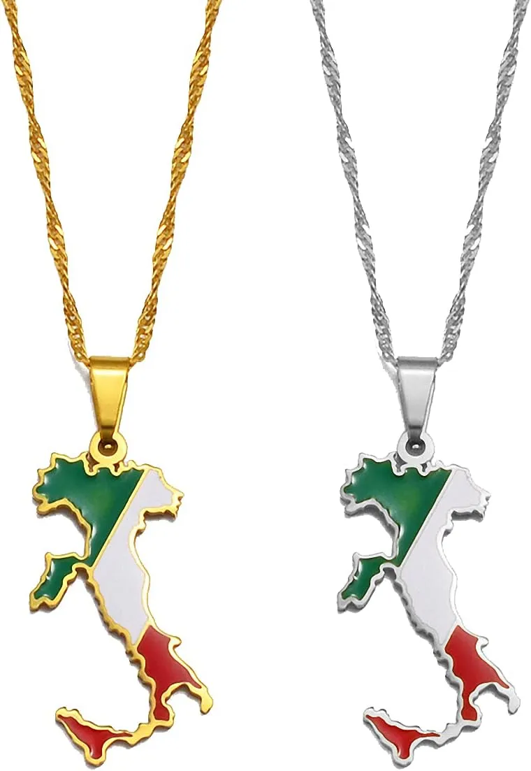 Hafrita Italy Map Flag Pendant Necklaces Gold Italian Men Maps Chain Pendant Necklaces