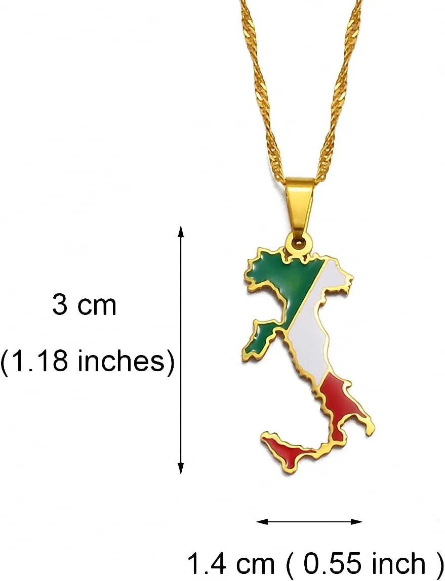 Hafrita Italy Map Flag Pendant Necklaces Gold Italian Men Maps Chain Pendant Necklaces