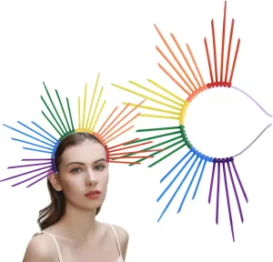Halo Crown Rainbow Headbands LGBTQ Hair Accessories Pride Outfits for Women Pride Parade Headpiece Halloween Carnival Party Costume Accessory