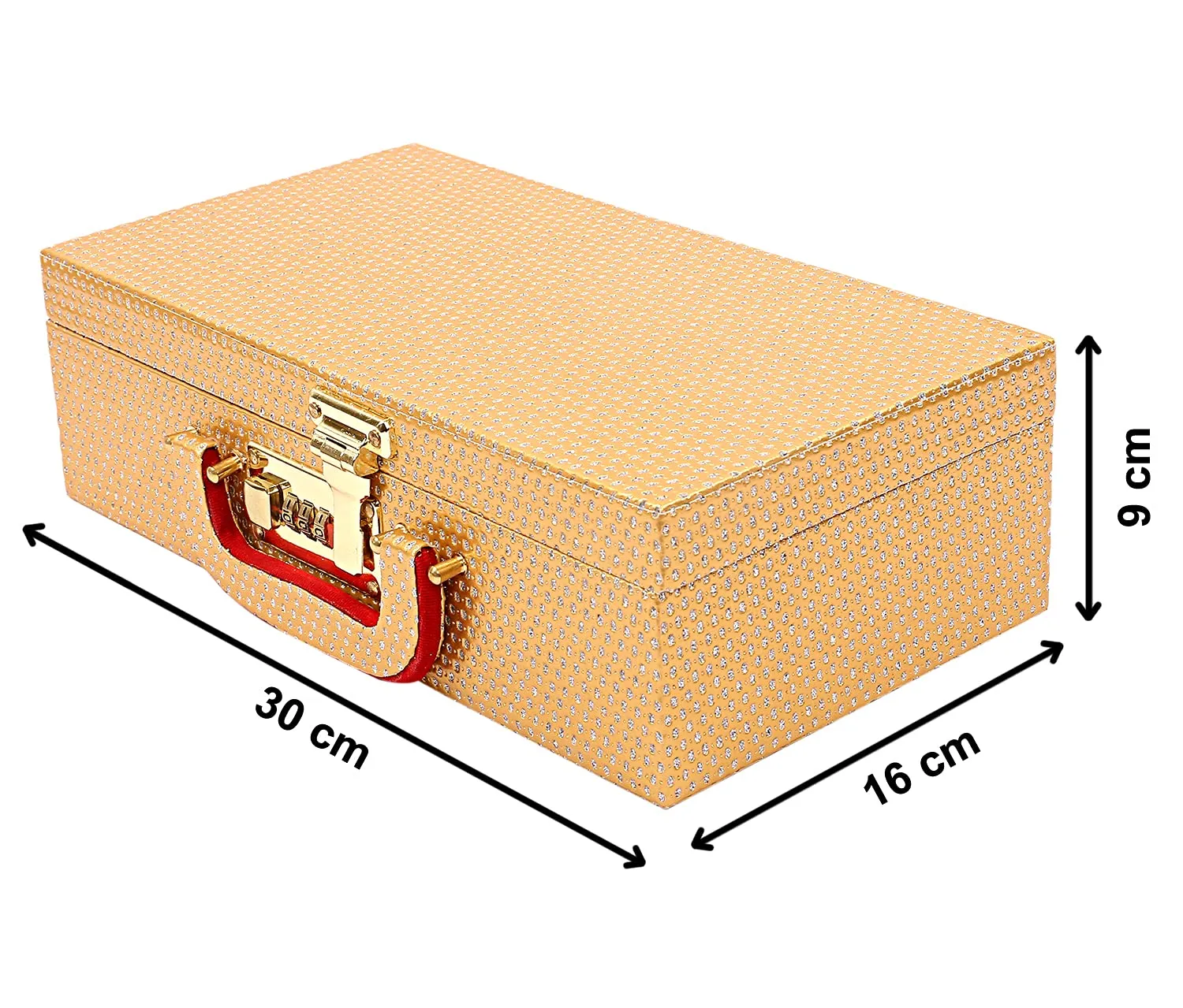 Heart Home Stone Design Wooden 2 Rod Bangle Box, Bangle Organizer Box, Watches & Bracelet Organizer With Mirror & Numer Lock System (Gold)-HS_38_HEARTH20949