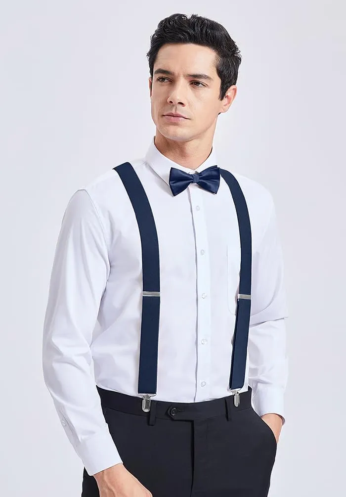 HISDERN Bow Tie and Suspenders for Men Elastic X-Back Suspender and Bowtie Set Adjustable Braces for Wedding Tuxedo