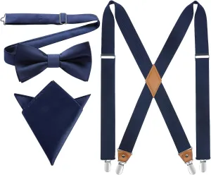 HISDERN Bow Tie and Suspenders for Men Elastic X-Back Suspender and Bowtie Set Adjustable Braces for Wedding Tuxedo