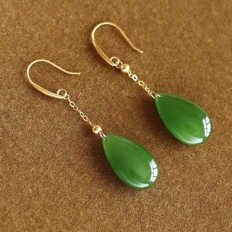 Hotan jasper drop earrings, jade drop earrings