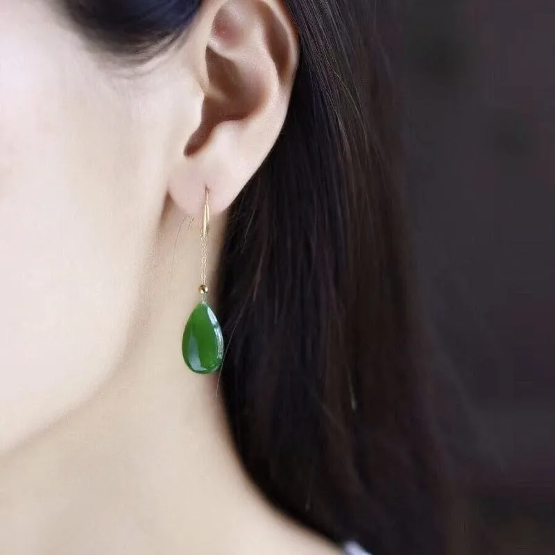Hotan jasper drop earrings, jade drop earrings