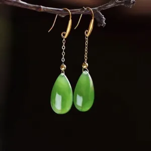 Hotan jasper drop earrings, jade drop earrings