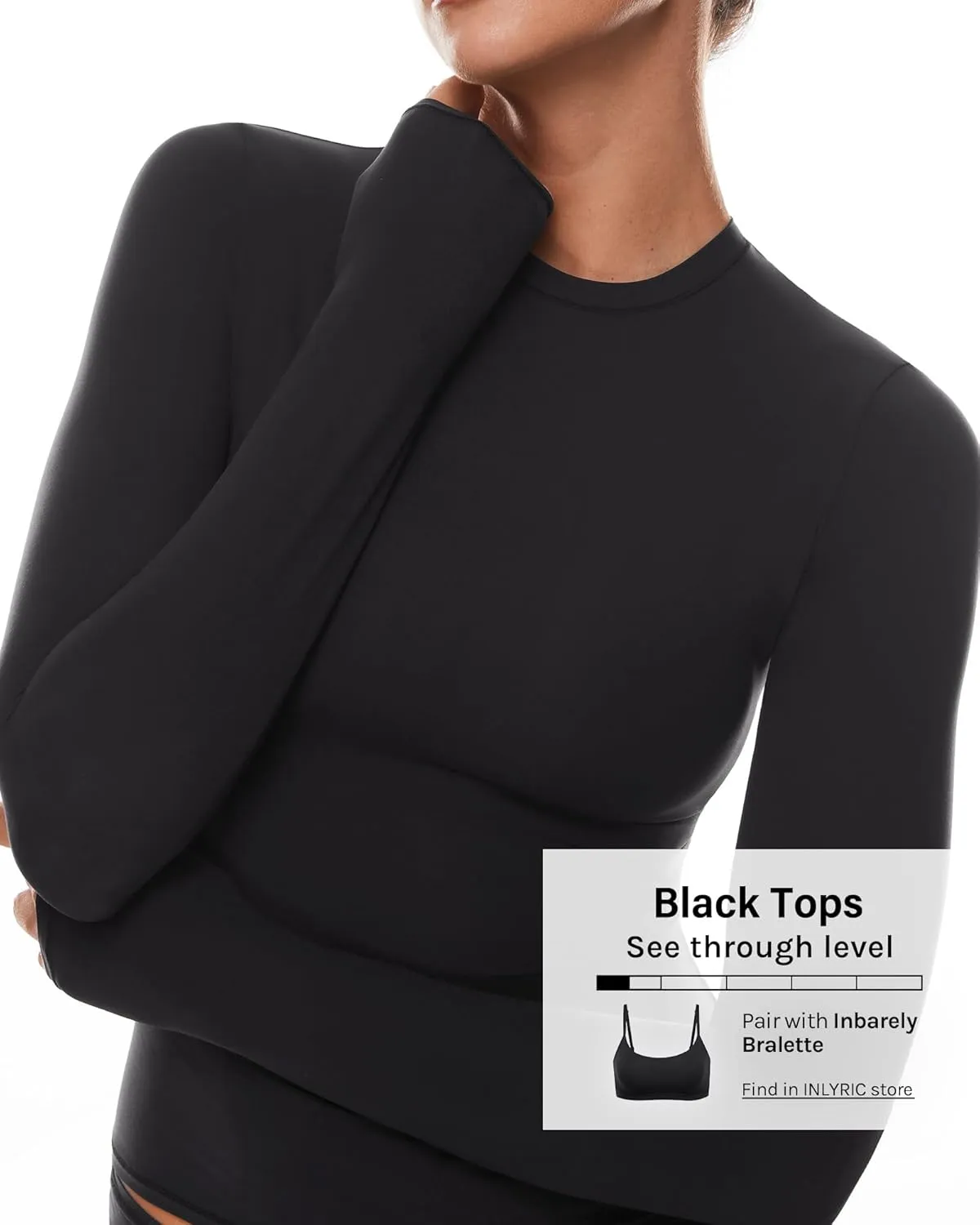 INLYRIC Women's Long Sleeve T-Shirts Crew Neck Basic Fitted Slim Crop Tops Going Out Trendy Tops Spring Tees