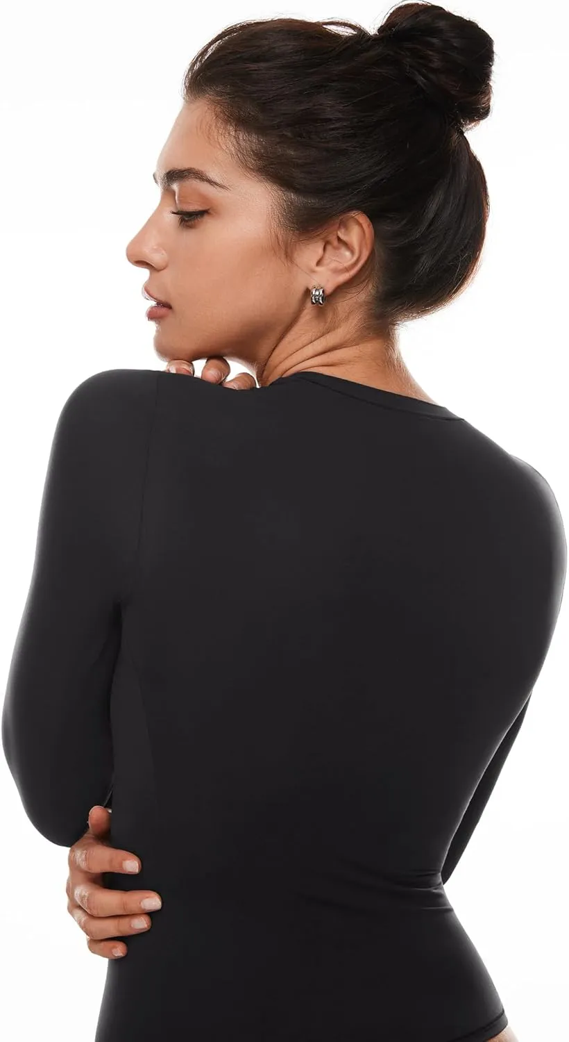 INLYRIC Women's Long Sleeve T-Shirts Crew Neck Basic Fitted Slim Crop Tops Going Out Trendy Tops Spring Tees