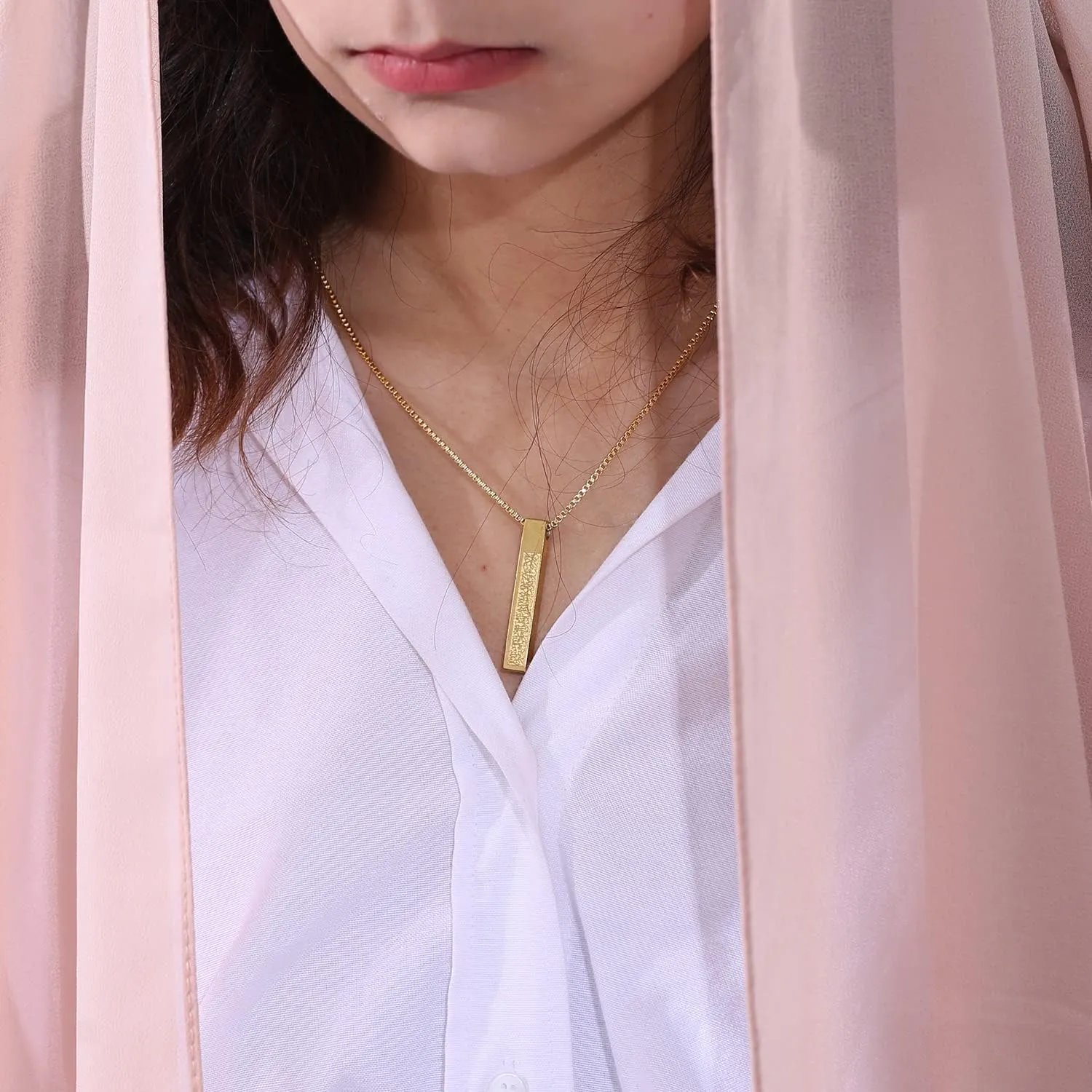 Islamic Jewelry Gifts for Women Muslim Pendant Gold Allah Arabic 3D Bar Necklaces Ayatul Kursi Necklace Islam Eid Ramadan Gifts for Women Men
