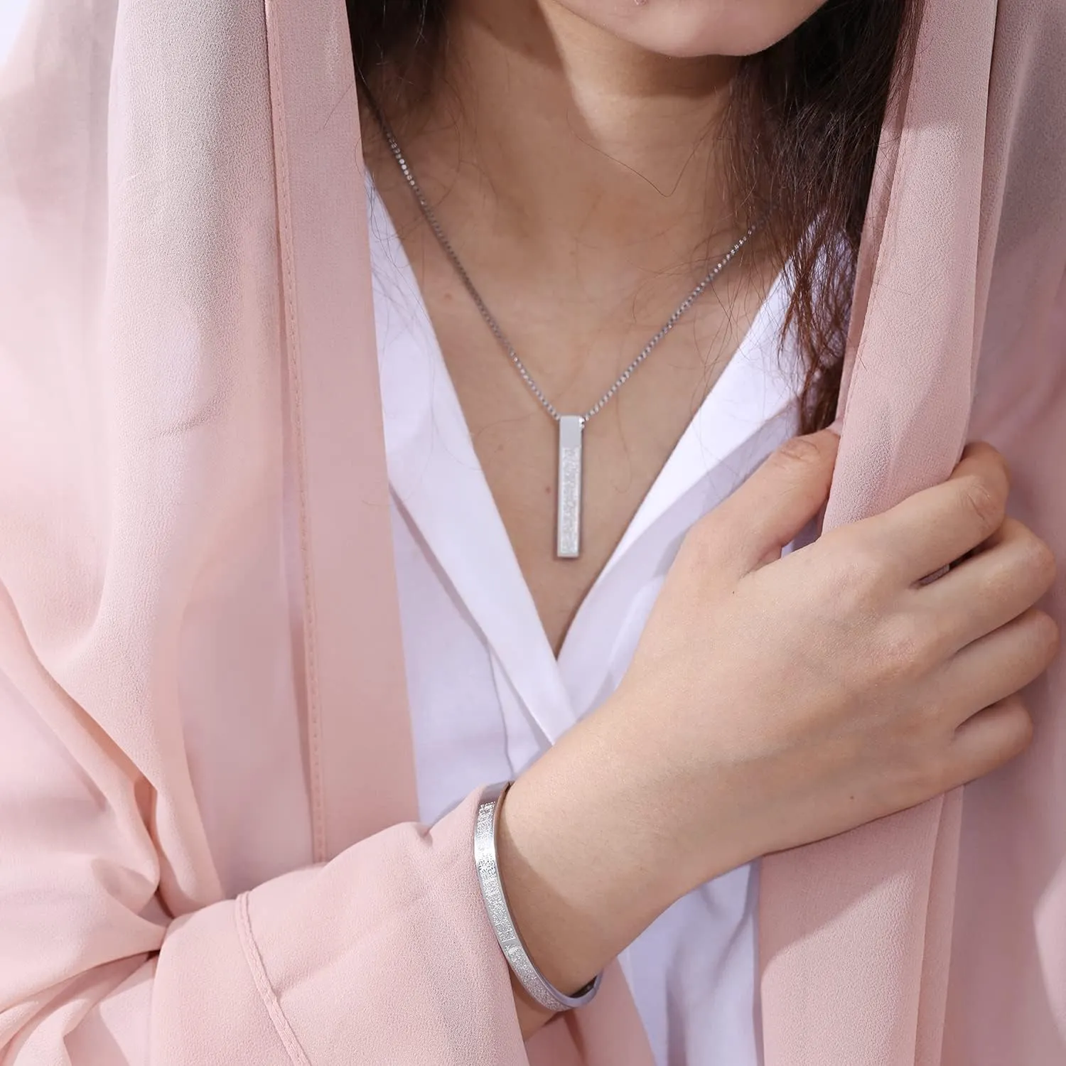 Islamic Jewelry Gifts for Women Muslim Pendant Gold Allah Arabic 3D Bar Necklaces Ayatul Kursi Necklace Islam Eid Ramadan Gifts for Women Men