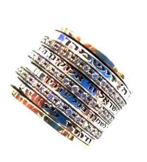 Israeli Spinner Rings Stackable Unisex Blessing Spinner Ring, Silver and Gold Rings