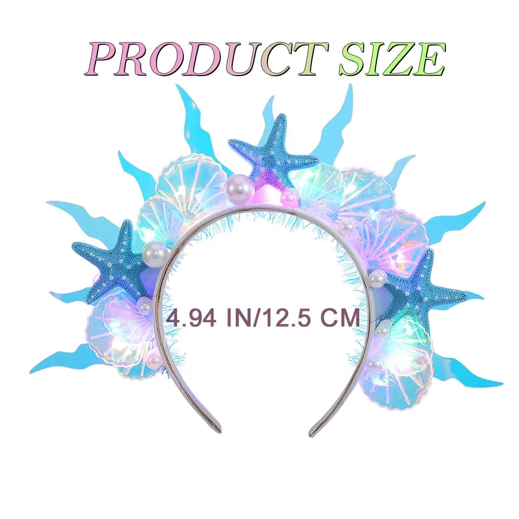 JAKAWIN Light Up Mermaid Costume Headband Ocean Hair Accessories for Women