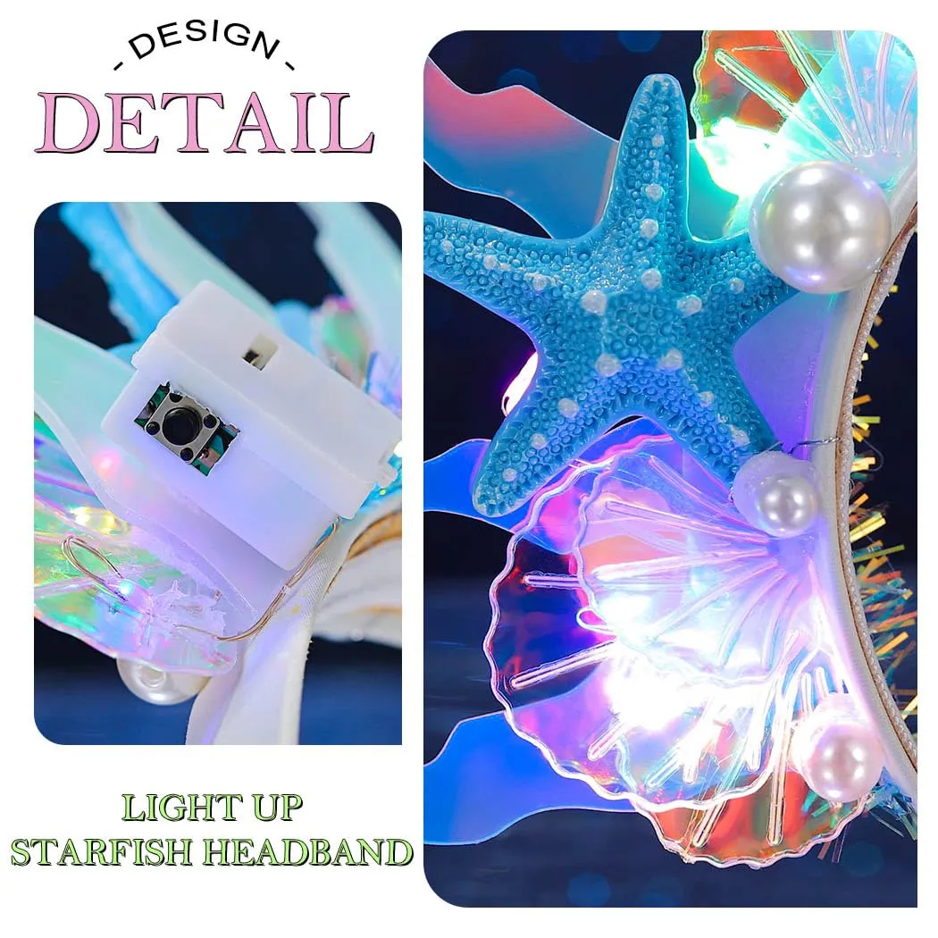 JAKAWIN Light Up Mermaid Costume Headband Ocean Hair Accessories for Women