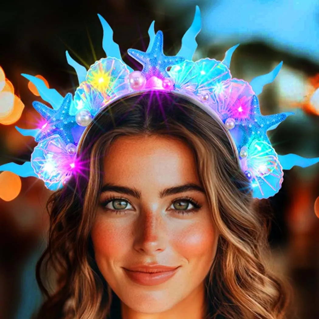 JAKAWIN Light Up Mermaid Costume Headband Ocean Hair Accessories for Women