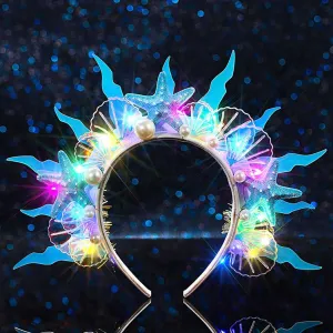JAKAWIN Light Up Mermaid Costume Headband Ocean Hair Accessories for Women