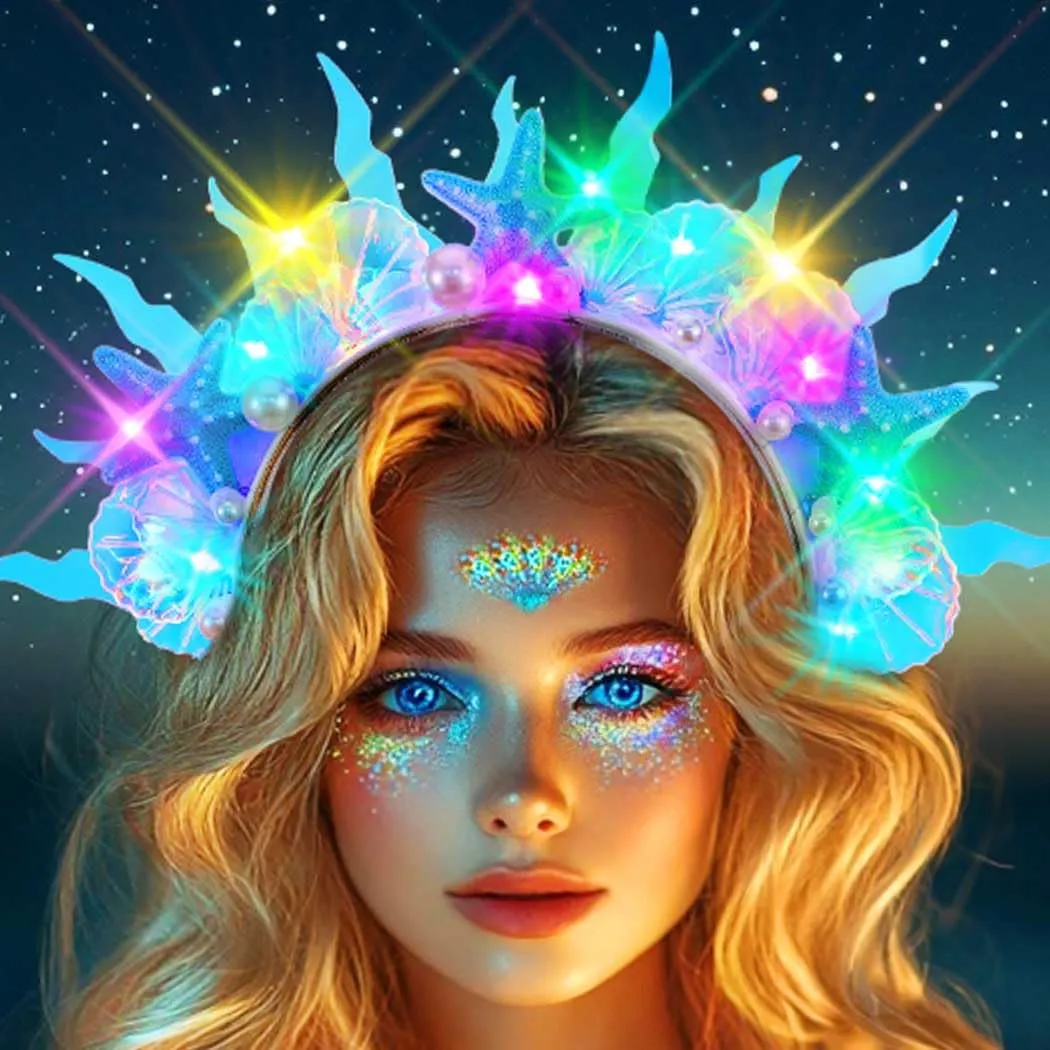 JAKAWIN Light Up Mermaid Costume Headband Ocean Hair Accessories for Women