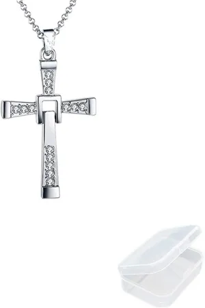 JinYu Dominic Toretto's Cross Necklace Pendant Vin Diesel Necklace Men's Jewelry with Box (Silver)