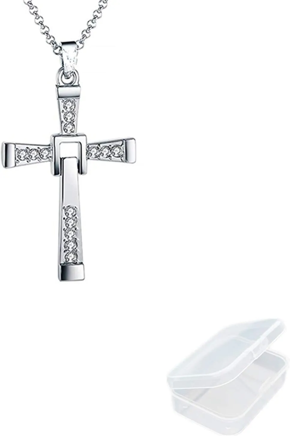 JinYu Dominic Toretto's Cross Necklace Pendant Vin Diesel Necklace Men's Jewelry with Box (Silver)