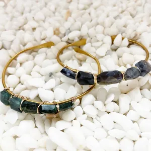 Kassia - Blue or Green Labradorite Brass Cuff
