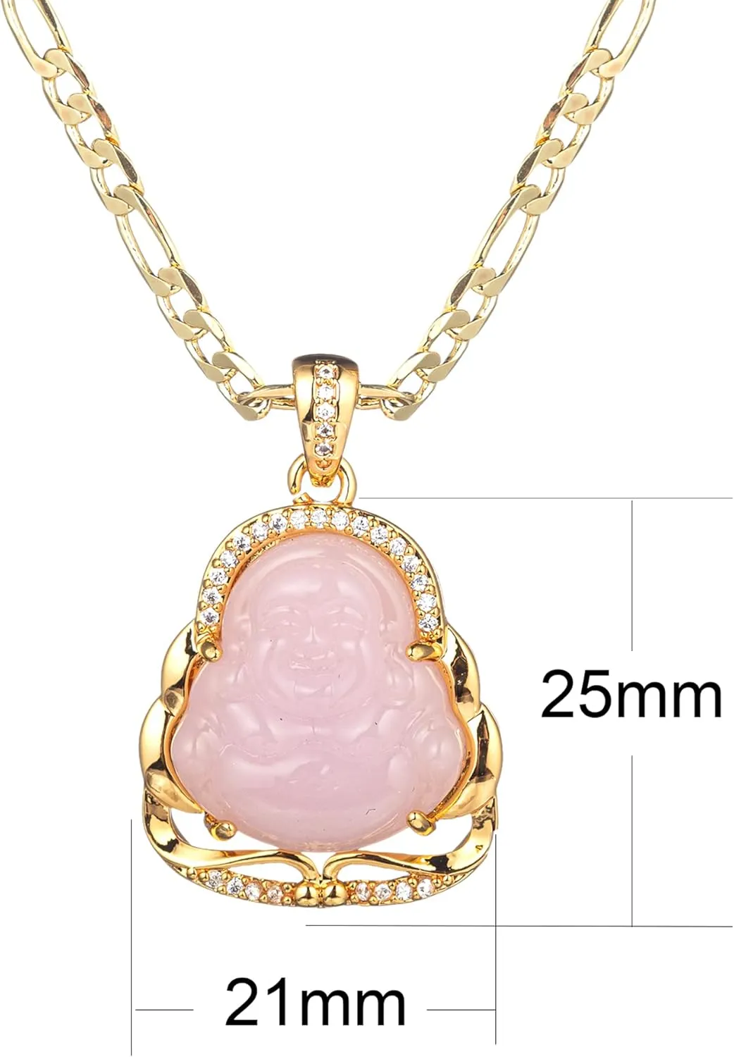 kelistom 18K Gold Plated Buddha Pendant Necklace for Women Men Zircon Inlay Blue Green Pink White Yellow Buddha Head 3MM Flat Figaro Necklace Chain
