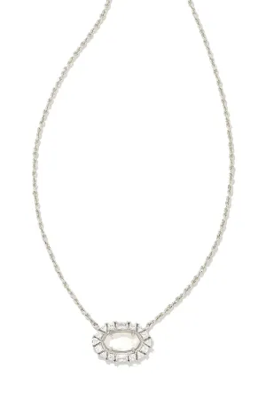 Kendra Scott: Elisa Silver Crystal Frame Short Pendant Necklace - Ivory Mother Of Pearl