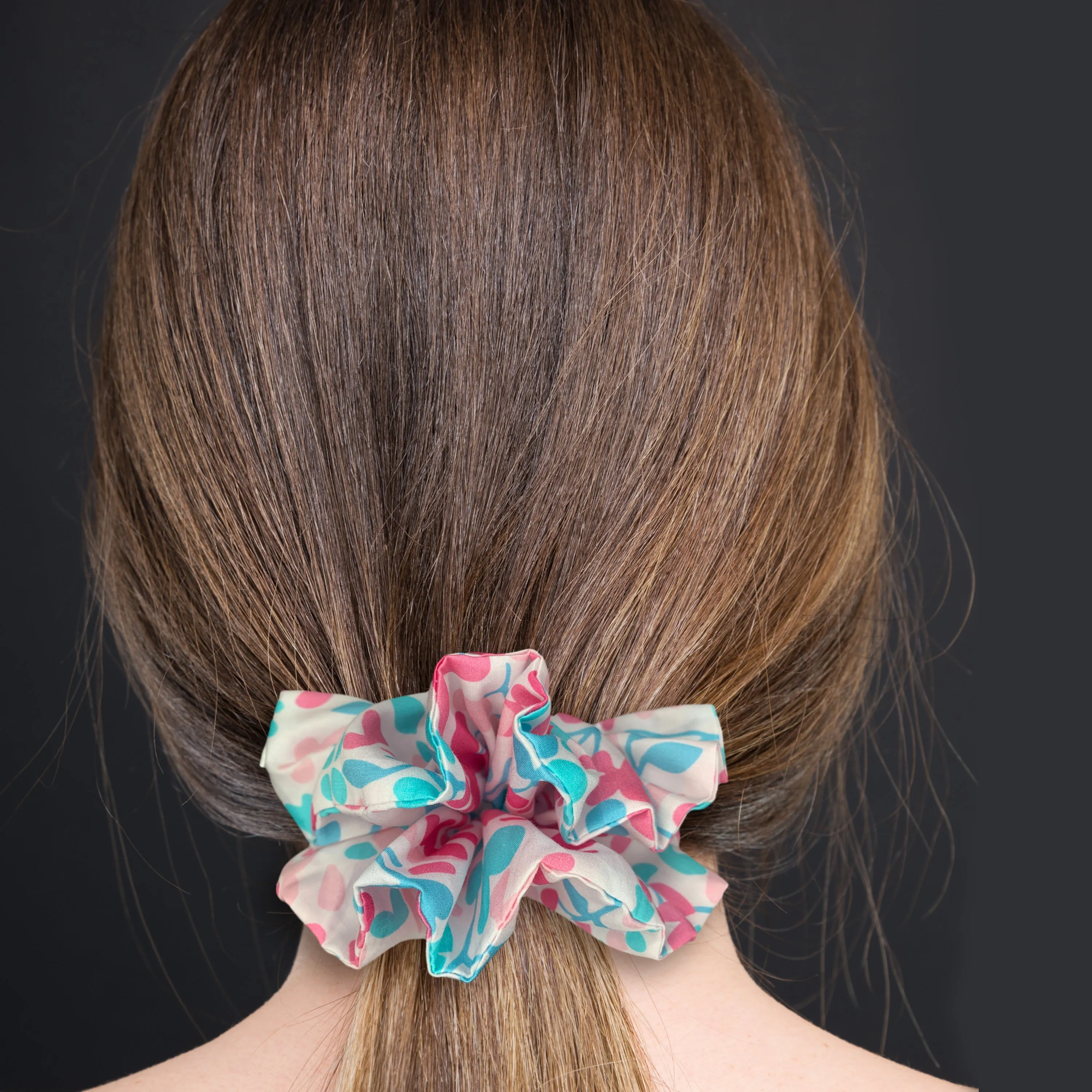 King Size Floral Cotton Scrunchie XXL Ponytail Holder Made in the USA Pink Blue