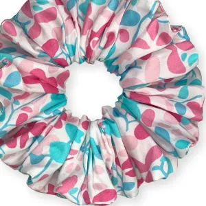 King Size Floral Cotton Scrunchie XXL Ponytail Holder Made in the USA Pink Blue