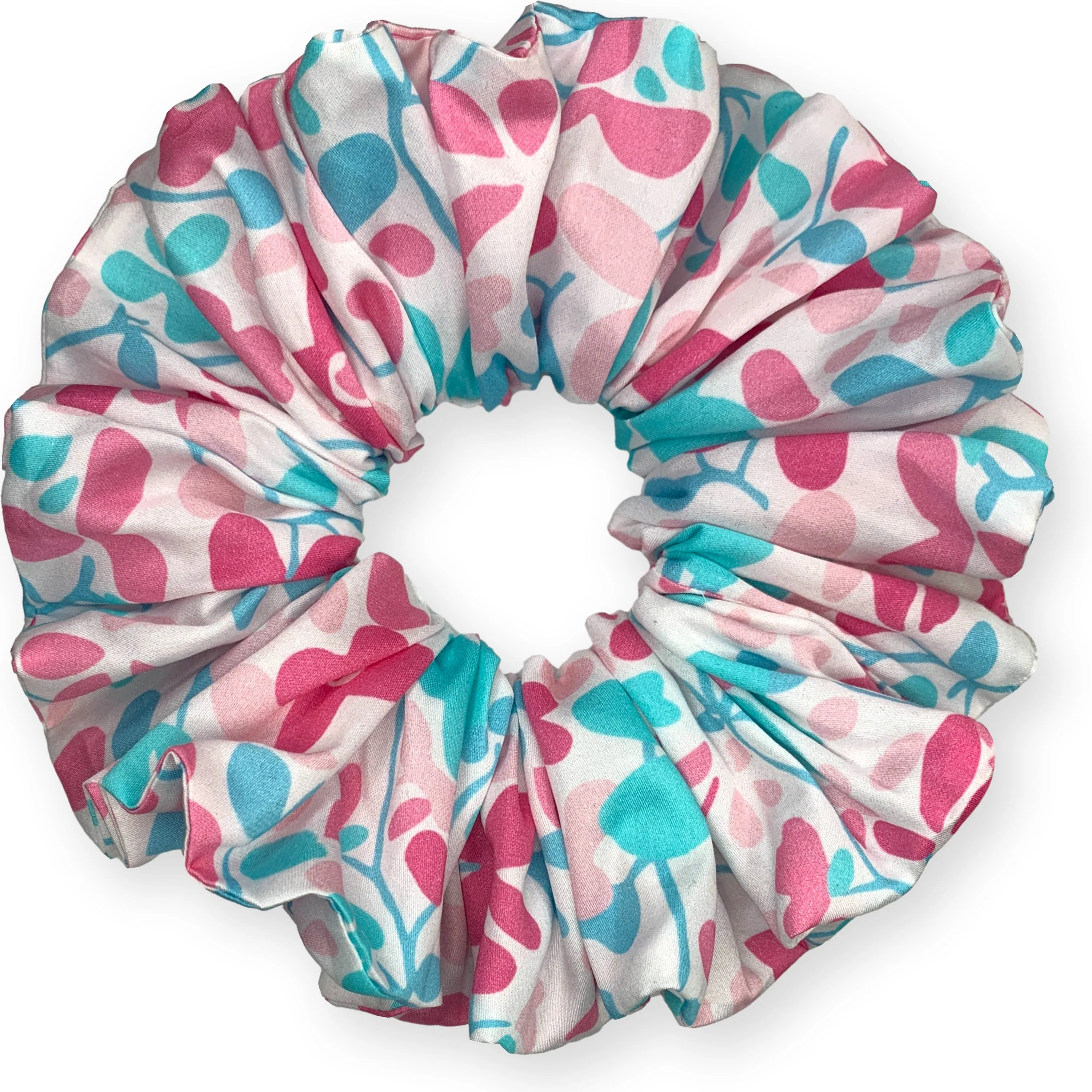 King Size Floral Cotton Scrunchie XXL Ponytail Holder Made in the USA Pink Blue
