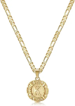 KissYan Initial Necklaces for Women, 14K Gold Plated Round Letter Pendant Capital Monogram Necklace Alphabets from A-Z Figaro Chain Jewelry