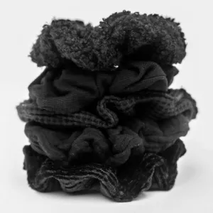 Kitsch Assorted Textured Scrunchies 5pc - Black