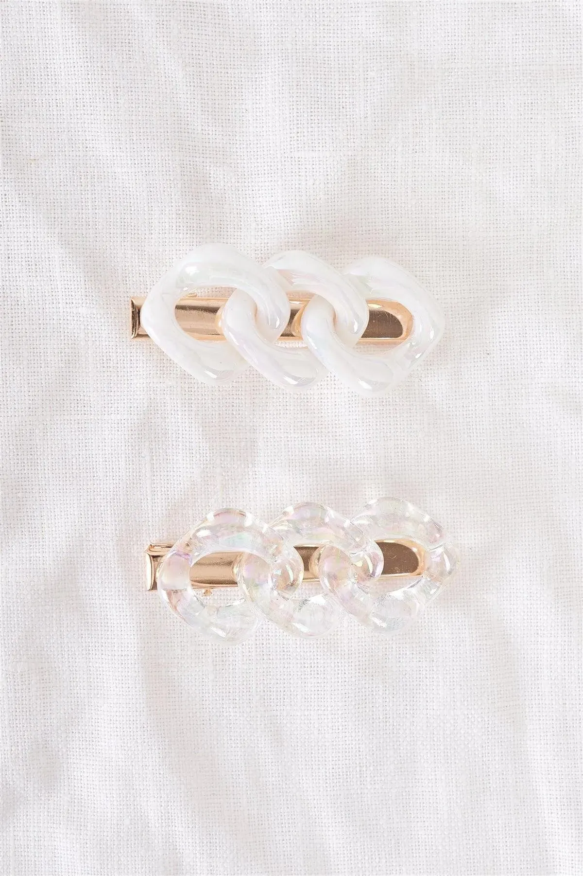 Large Pearl Iridescent Chain Link Alligator Hair Clip /3 Pieces