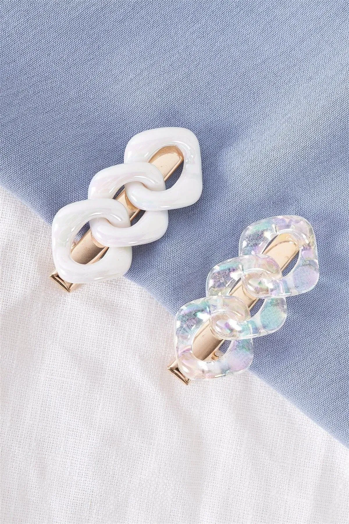 Large Pearl Iridescent Chain Link Alligator Hair Clip /3 Pieces
