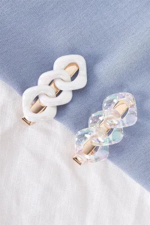 Large Pearl Iridescent Chain Link Alligator Hair Clip /3 Pieces