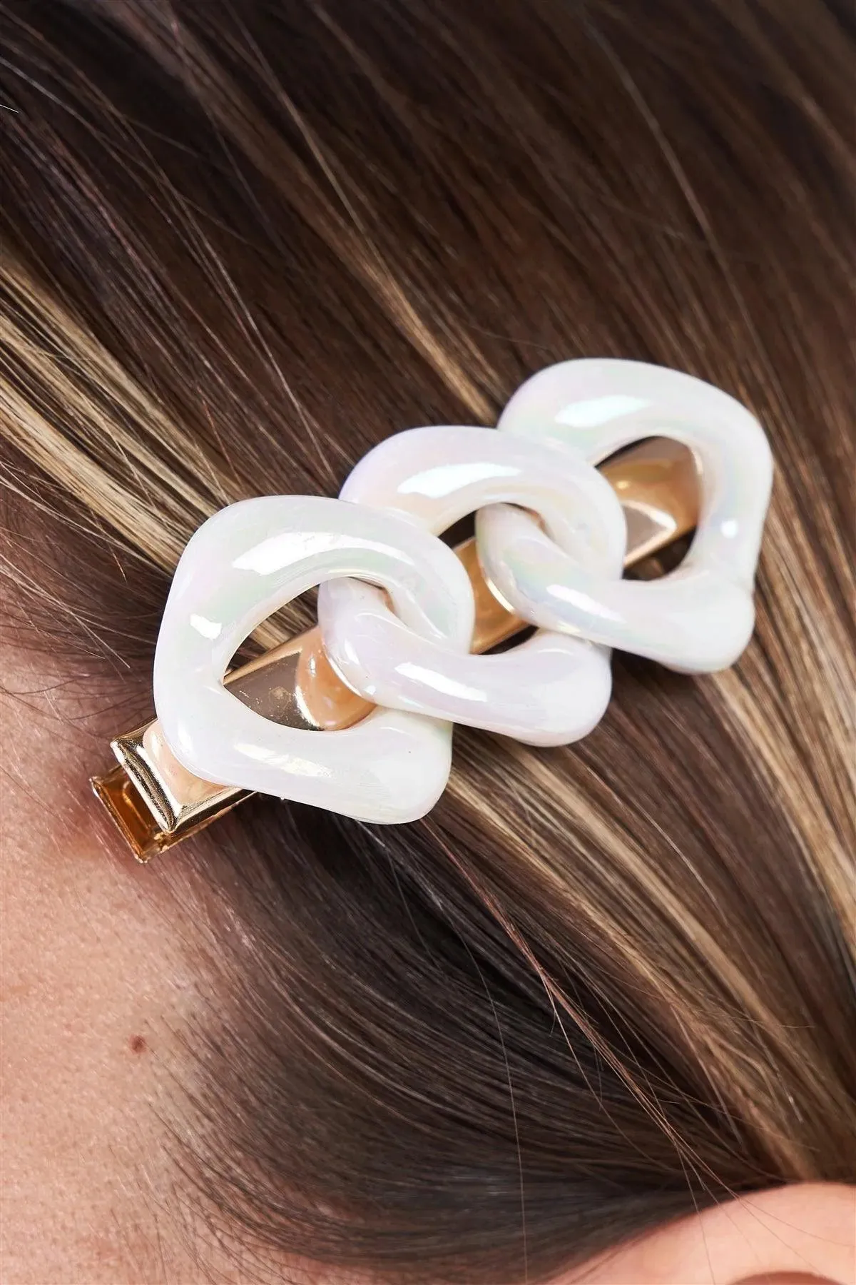 Large Pearl Iridescent Chain Link Alligator Hair Clip /3 Pieces