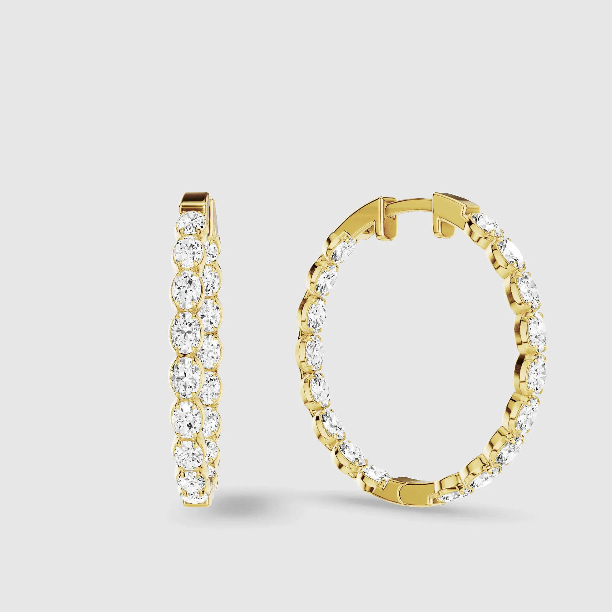 Le Chocolat Round Shaped Front Back Lab Grown Diamond Hoops -Oval