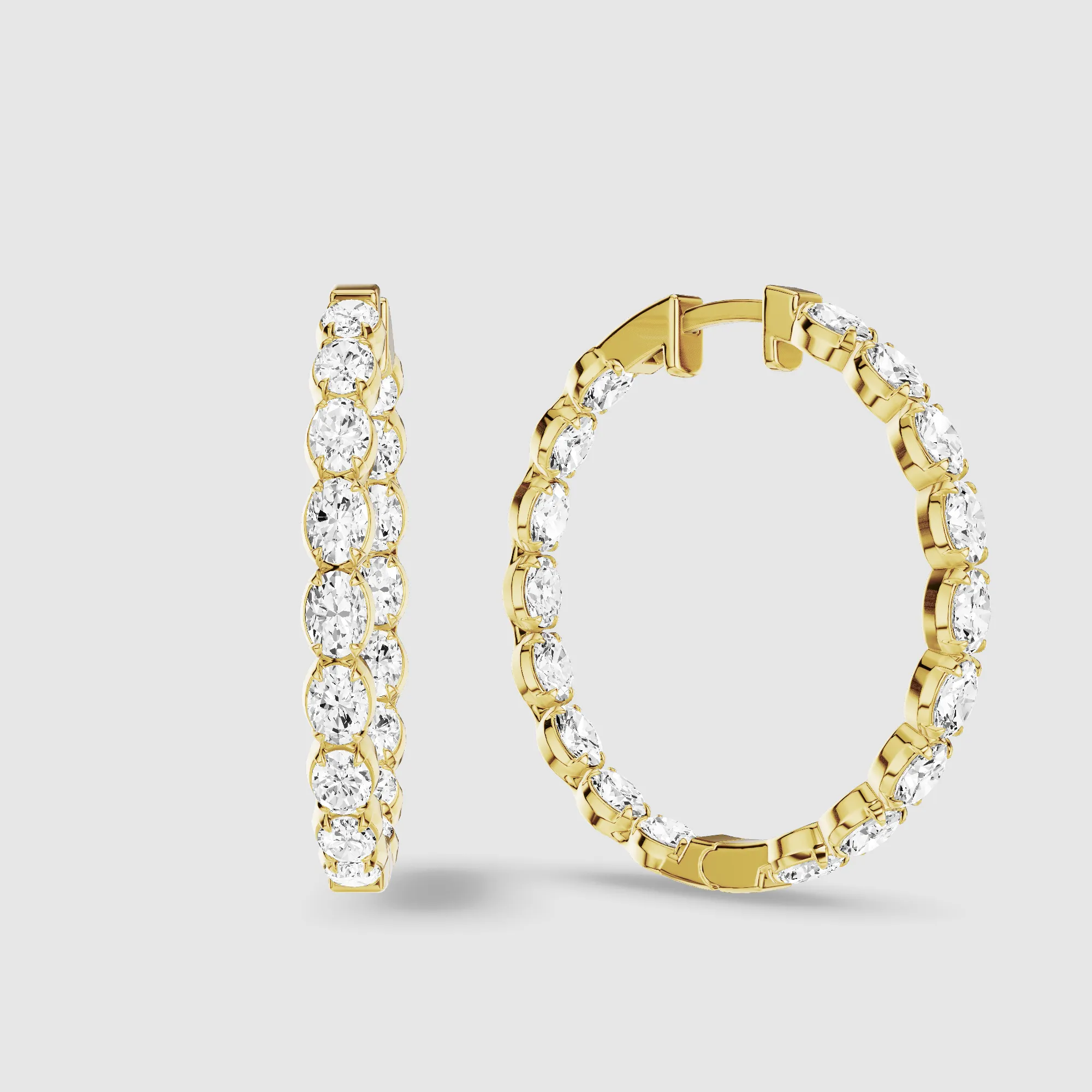 Le Chocolat Round Shaped Front Back Lab Grown Diamond Hoops -Oval