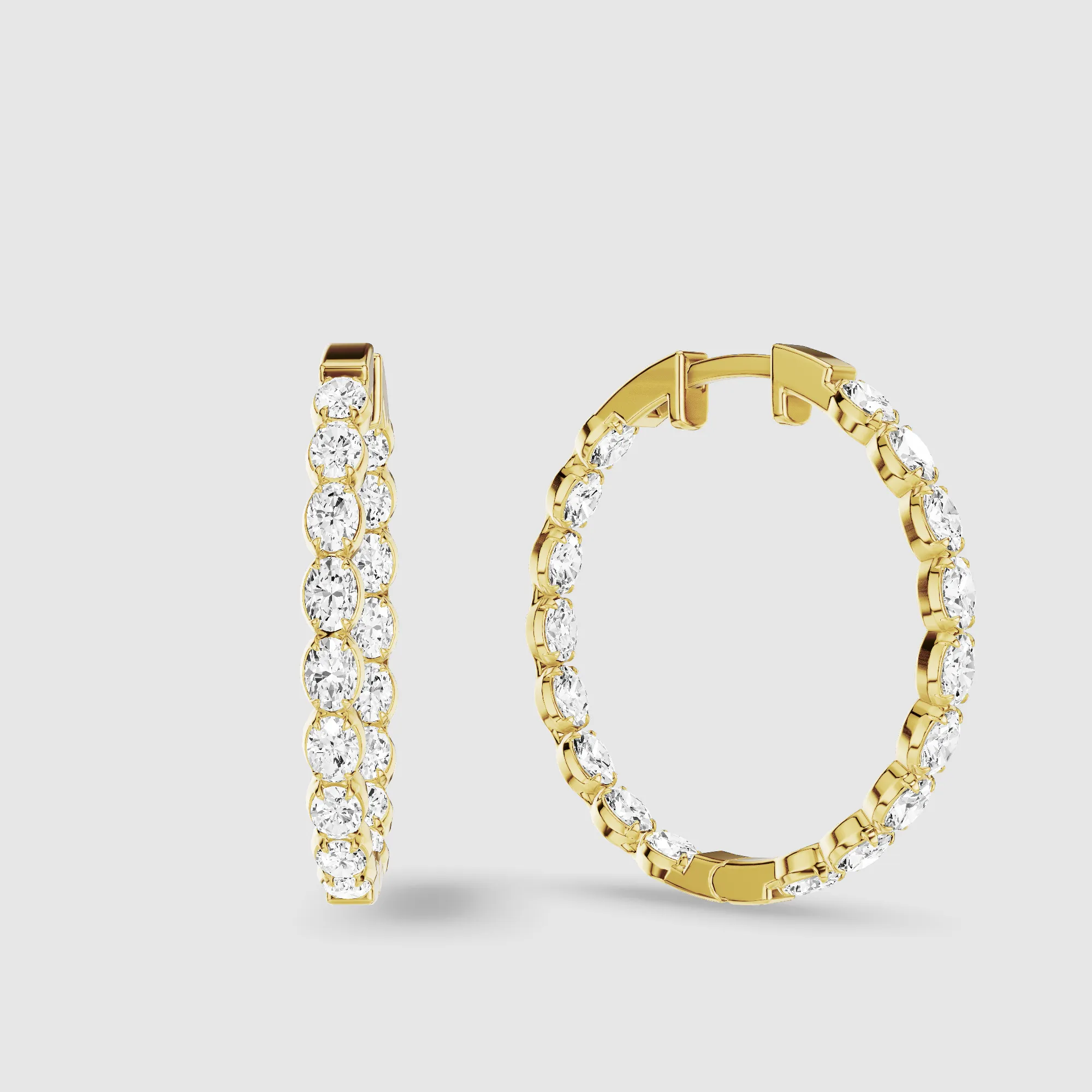 Le Chocolat Round Shaped Front Back Lab Grown Diamond Hoops -Oval