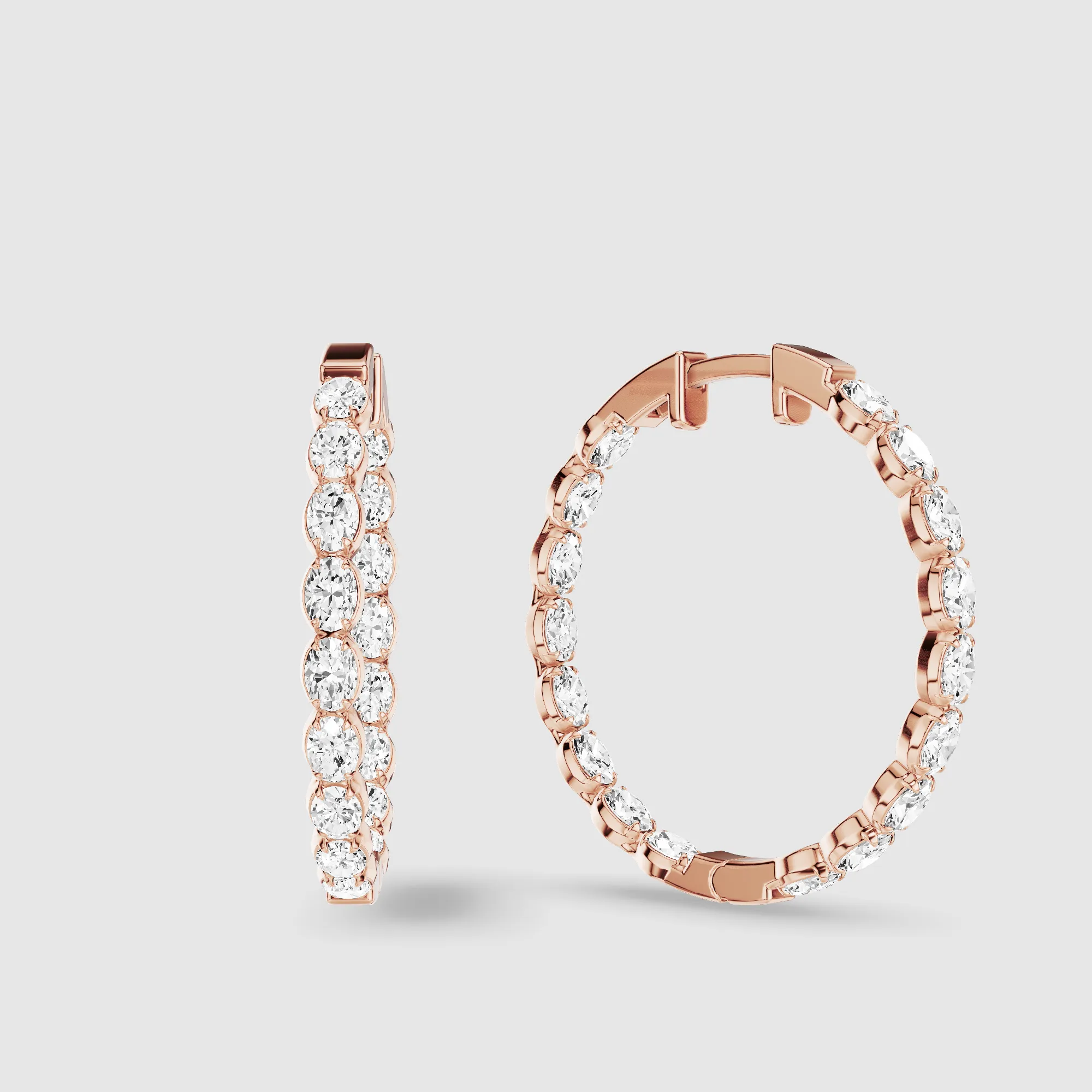Le Chocolat Round Shaped Front Back Lab Grown Diamond Hoops -Oval
