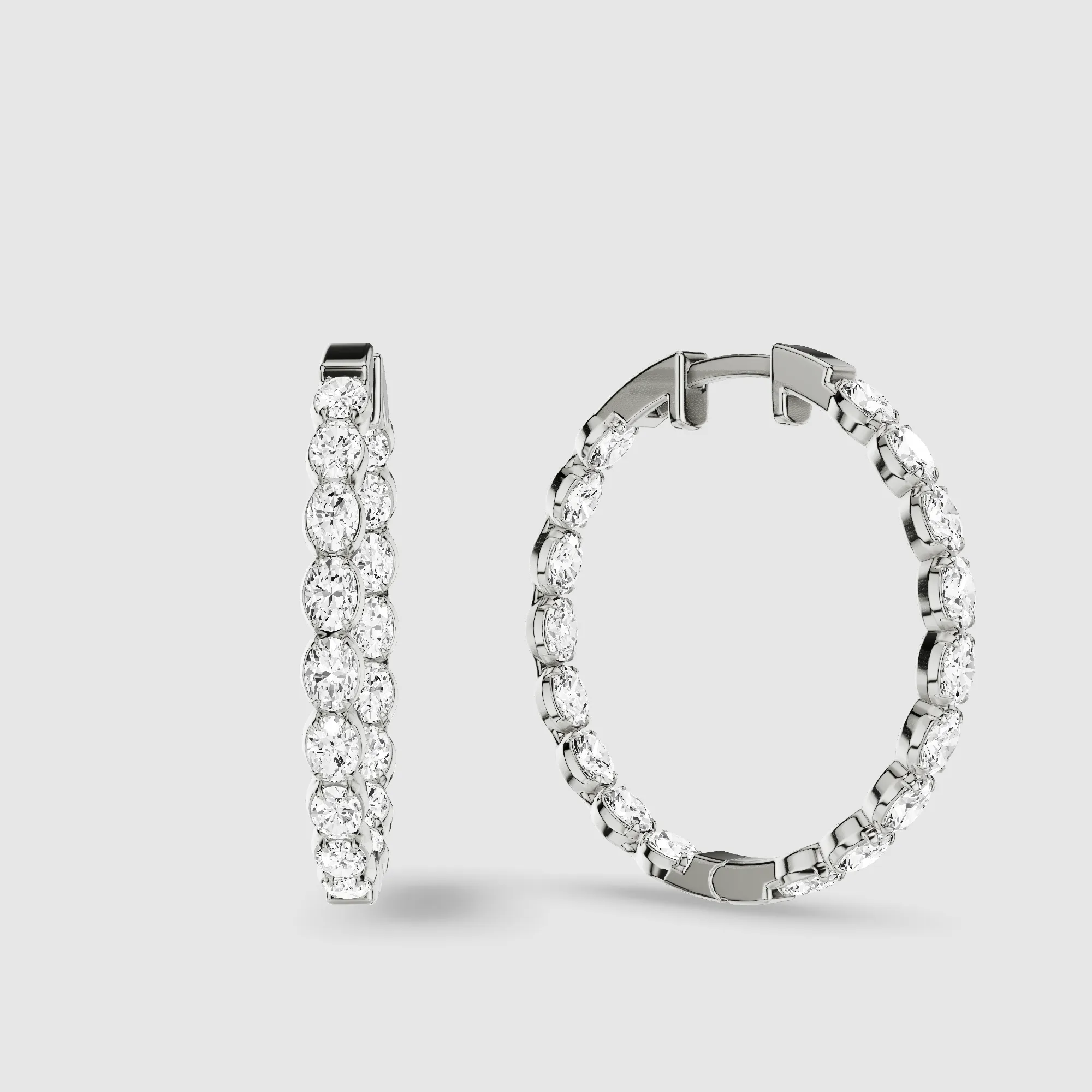 Le Chocolat Round Shaped Front Back Lab Grown Diamond Hoops -Oval