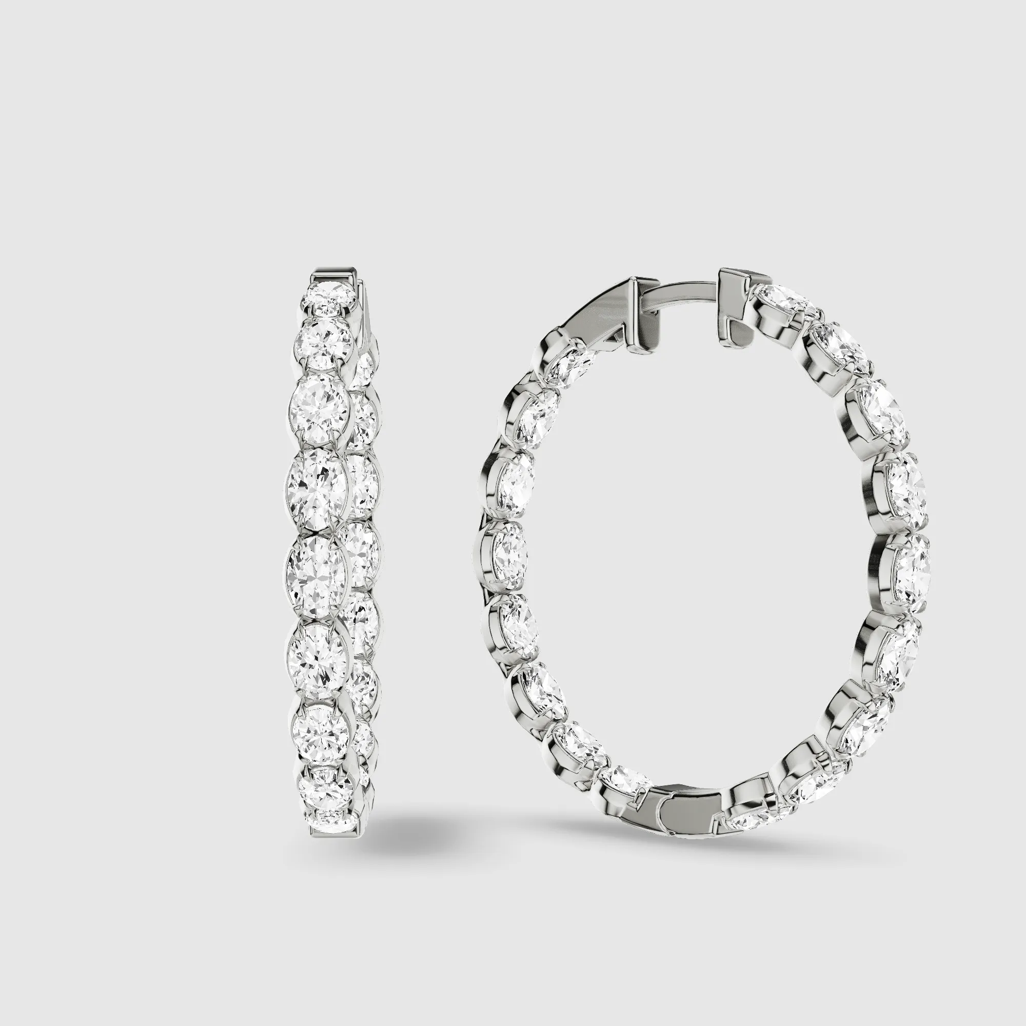 Le Chocolat Round Shaped Front Back Lab Grown Diamond Hoops -Oval