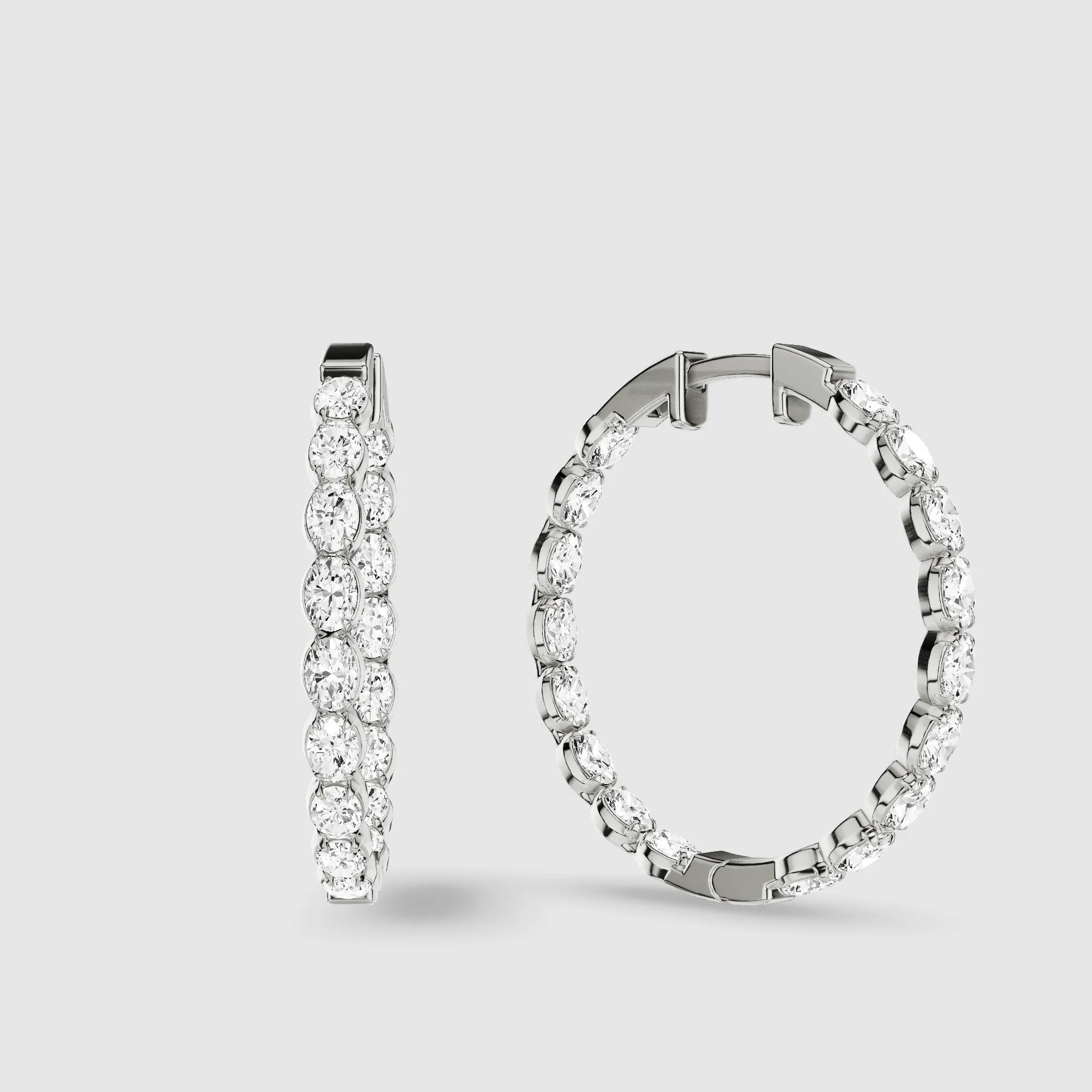 Le Chocolat Round Shaped Front Back Lab Grown Diamond Hoops -Oval