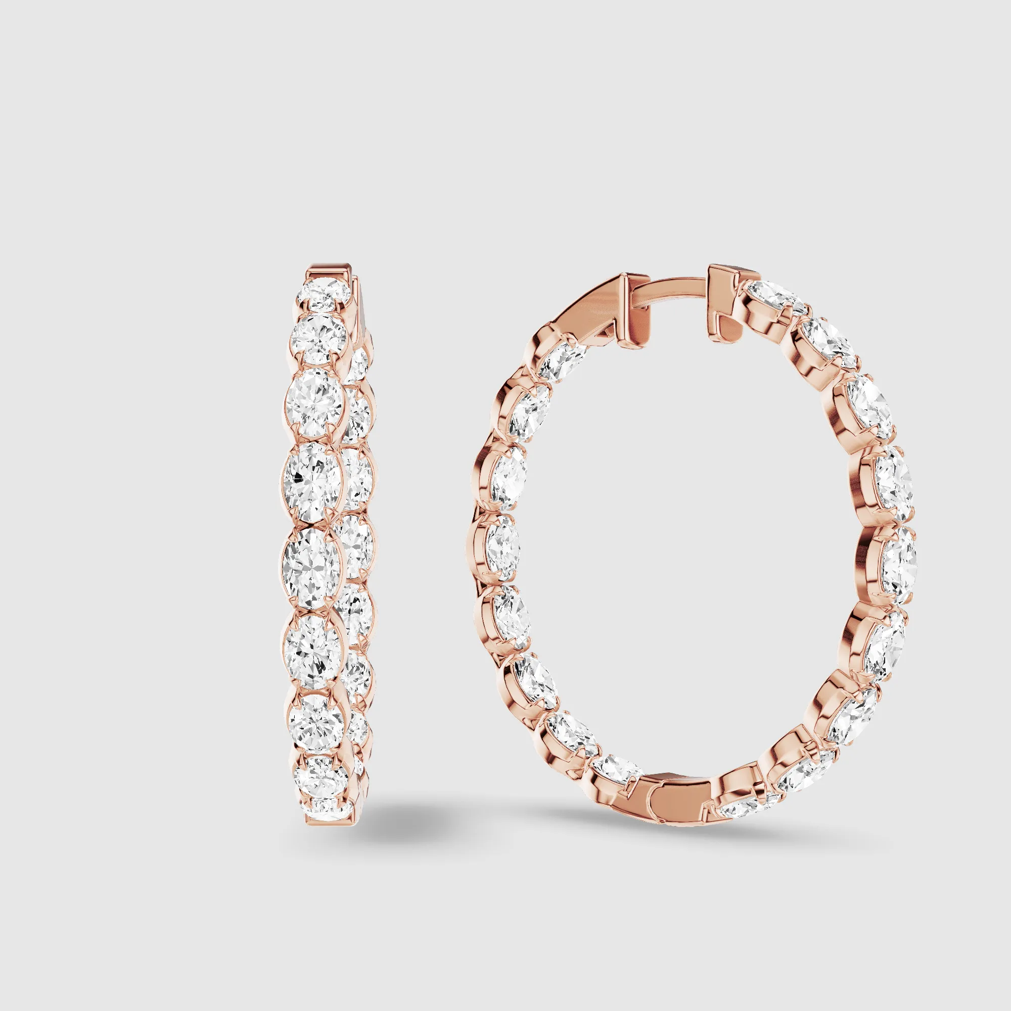 Le Chocolat Round Shaped Front Back Lab Grown Diamond Hoops -Oval