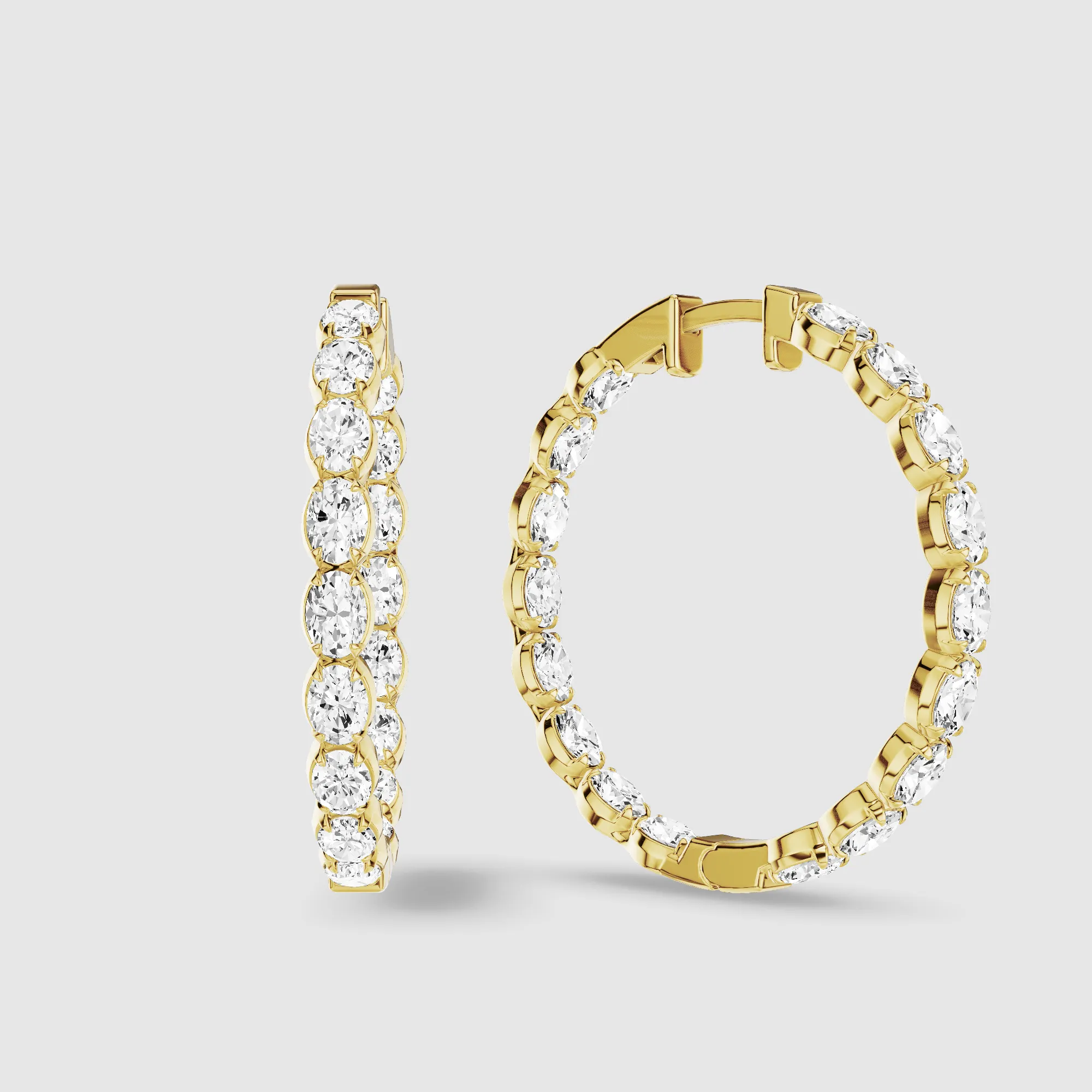 Le Chocolat Round Shaped Front Back Lab Grown Diamond Hoops -Oval