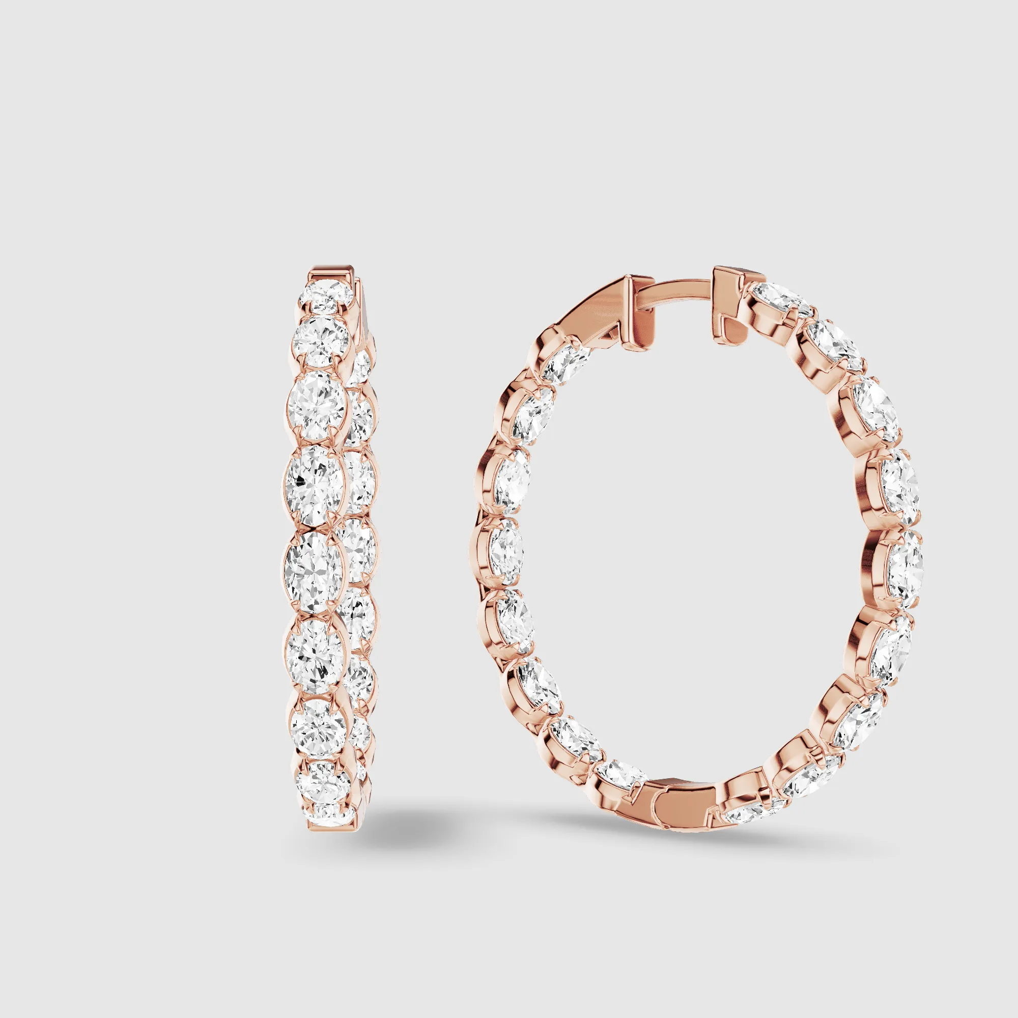 Le Chocolat Round Shaped Front Back Lab Grown Diamond Hoops -Oval