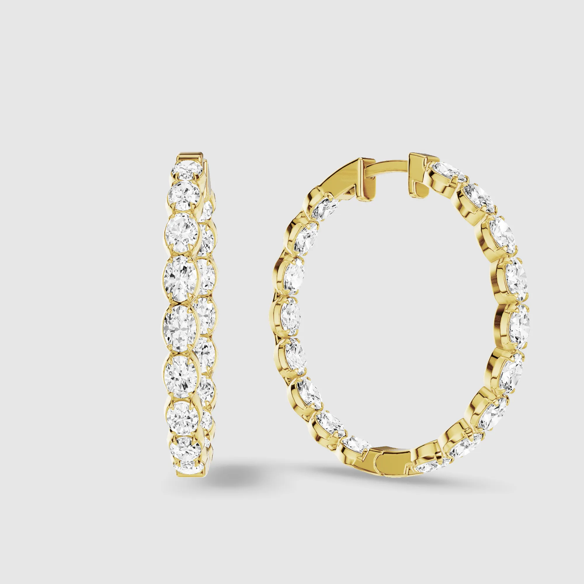 Le Chocolat Round Shaped Front Back Lab Grown Diamond Hoops -Oval