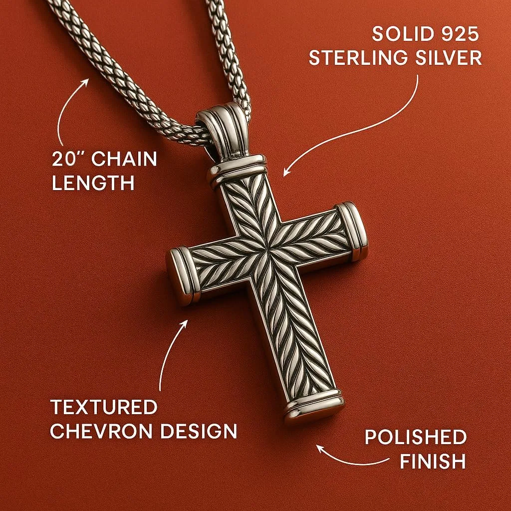 LeCalla Silver Cross Pendant Necklace Jewelry | Solid 925 Sterling Silver Cross Necklace for Men Women