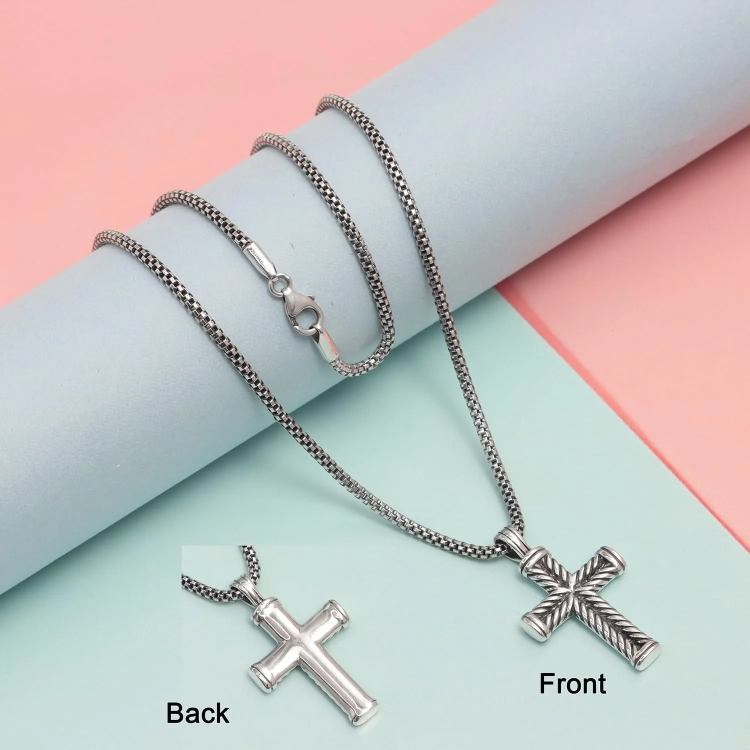 LeCalla Silver Cross Pendant Necklace Jewelry | Solid 925 Sterling Silver Cross Necklace for Men Women