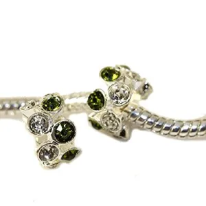 Light Green with Clear  Rhinestone Crystals Charm Compatible with European Snake Chain Charm Bracelet